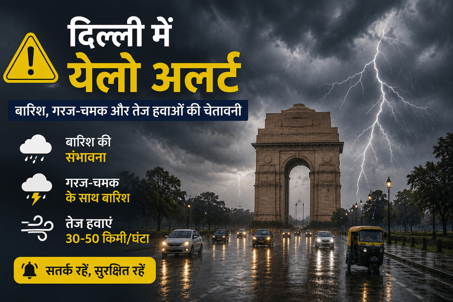 दिल्ली में बारिश और गरज-चमक का येलो अलर्ट, अगले कुछ दिनों तक मौसम रहेगा सक्रिय