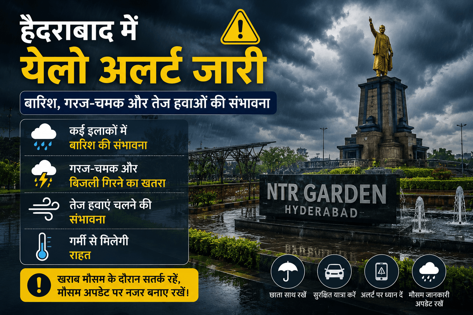 हैदराबाद में येलो अलर्ट जारी, अगले कुछ दिनों तक बारिश और गरज-चमक की संभावना