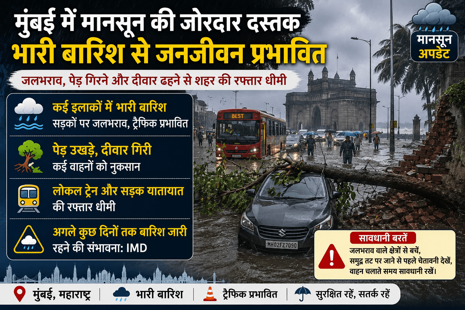 मुंबई में मानसून की जोरदार दस्तक, भारी बारिश से जलभराव और कई इलाकों में जनजीवन प...