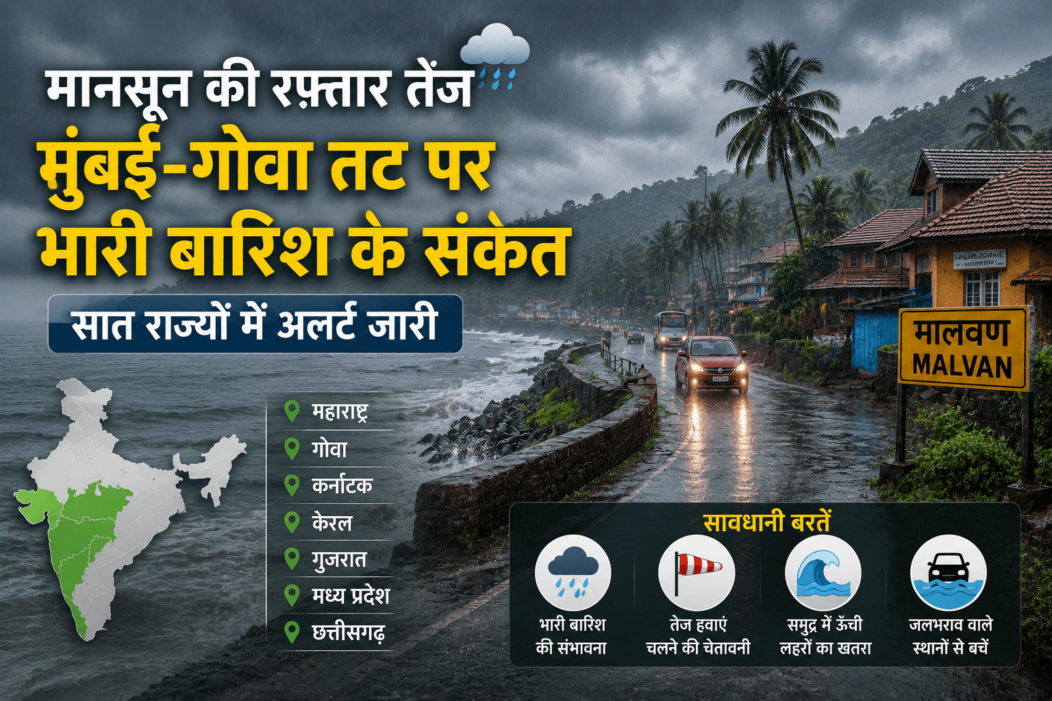 मानसून ने पकड़ी रफ्तार, मुंबई-गोवा तट पर भारी बारिश के संकेत; सात राज्यों में अलर्ट