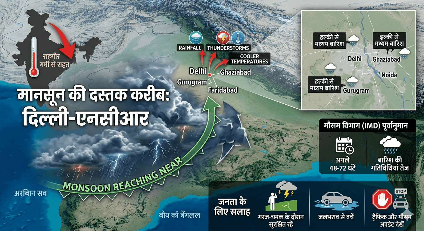 दिल्ली-एनसीआर में मानसून की दस्तक करीब, अगले कुछ दिनों में बारिश के बढ़ने के आसार