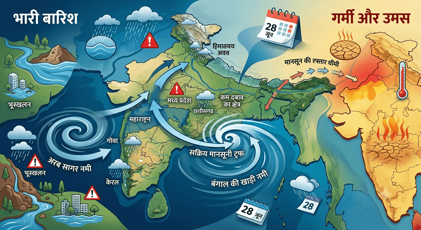 देशभर में मानसून का असर तेज, कई राज्यों में भारी बारिश तो कुछ इलाकों में गर्मी का दौर जारी