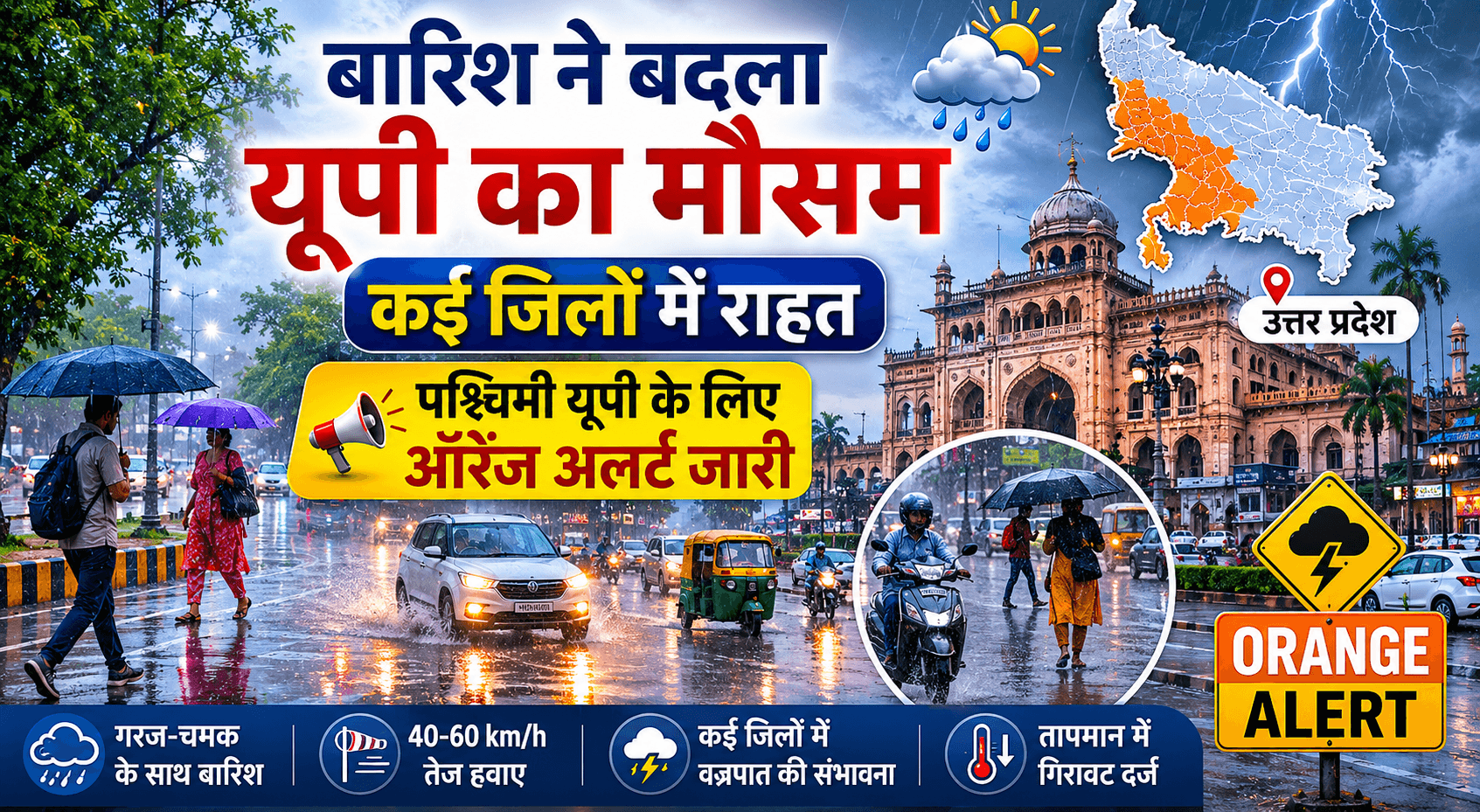 बारिश ने बदला यूपी का मौसम, कई जिलों में राहत, पश्चिमी उत्तर प्रदेश के लिए ऑरेंज अलर्ट जारी