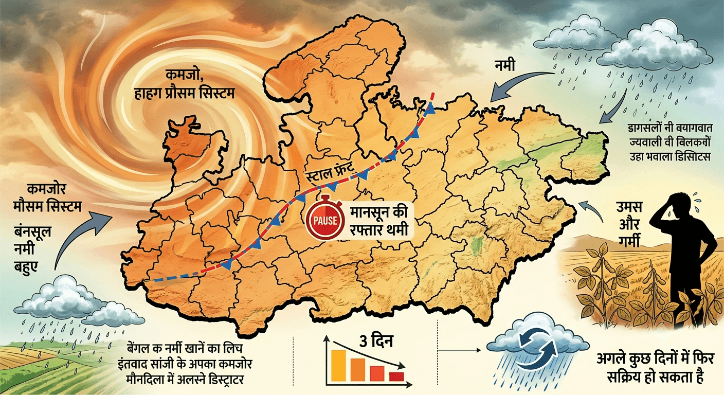 मध्य प्रदेश में मानसून की रफ्तार थमी, तीन दिनों से कमजोर पड़े मौसम सिस्टम का असर