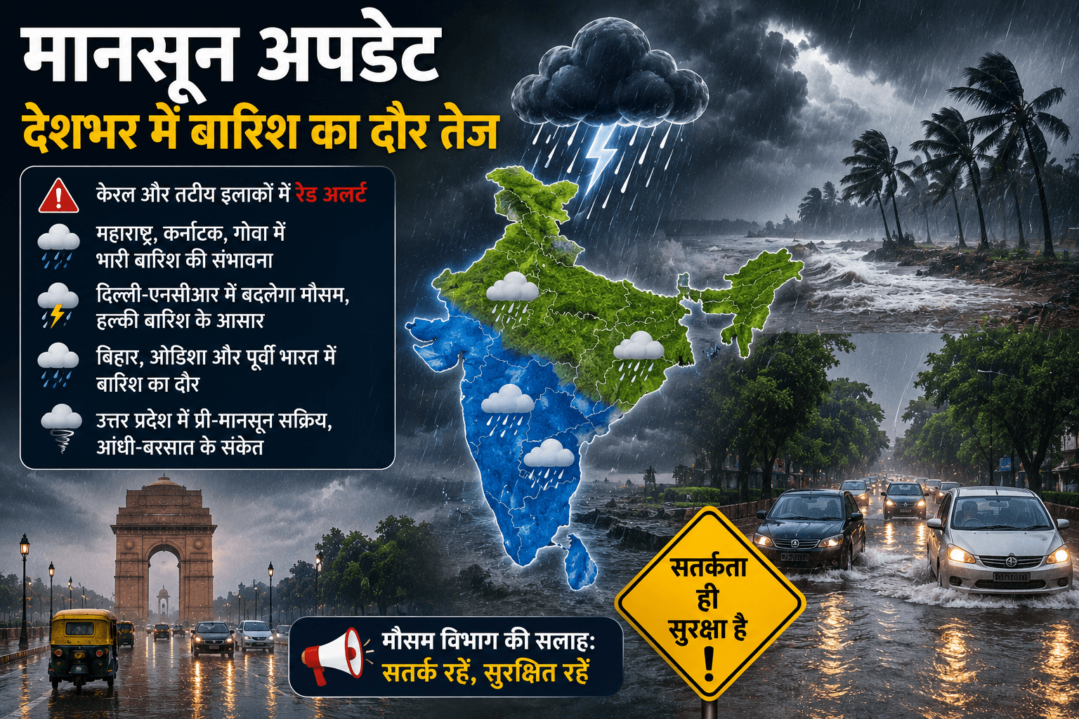 देशभर में मानसून की रफ्तार तेज, कई राज्यों में भारी बारिश का अलर्ट; केरल और तटीय इलाकों में रेड अलर्...